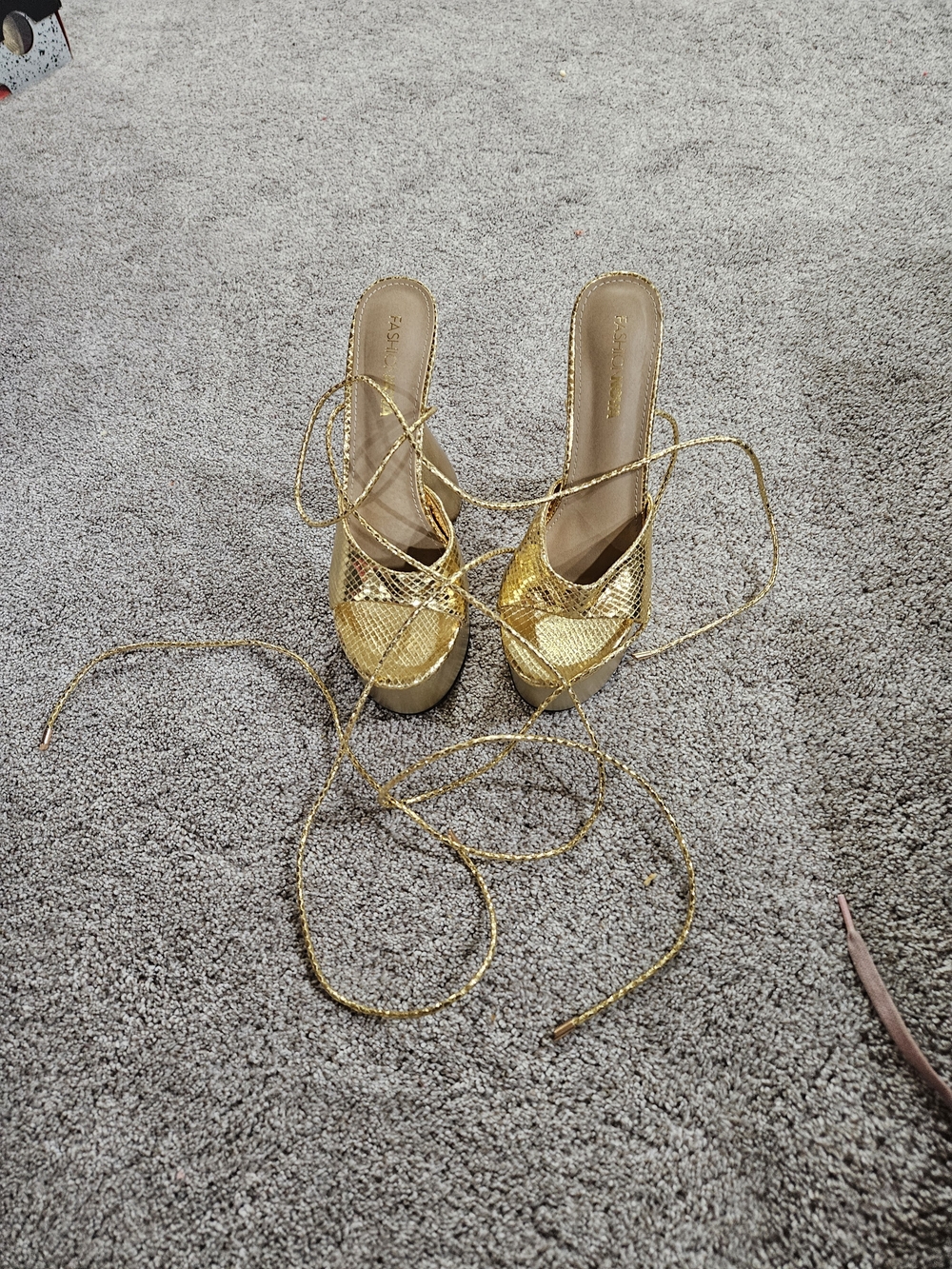 Fashion Nova - Gold Lace-Up Platform Sandals - Women's Dress Heels